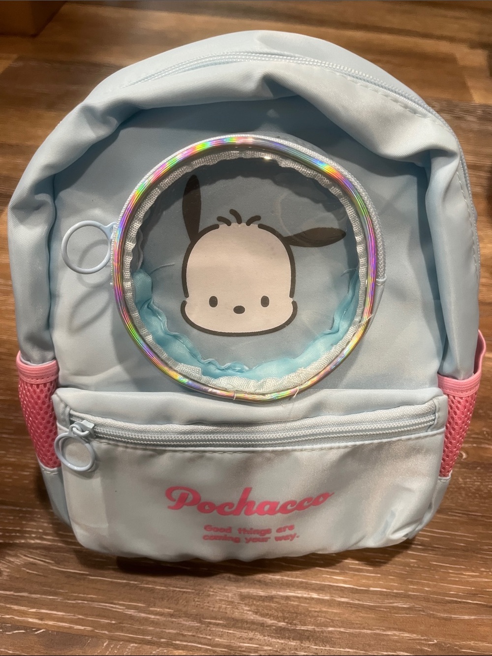 Sanrio Pochacco mini Light Blue Backpack with Pink Accents